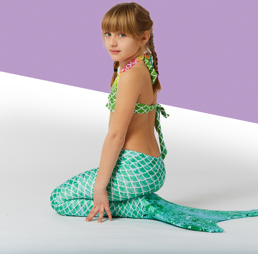 120 cm da bambina Wishliker Set da 4 pezzi per costume da sirena con coda da sirena e bikini Xfdh48 